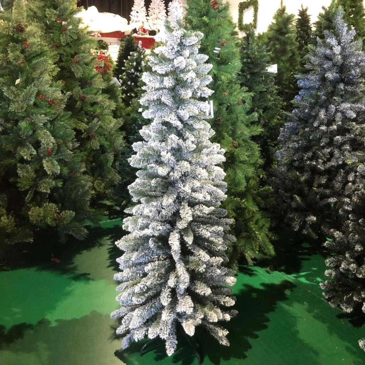 6FT Slim Flocked Pine Christmas Tree Christmas Elves Store