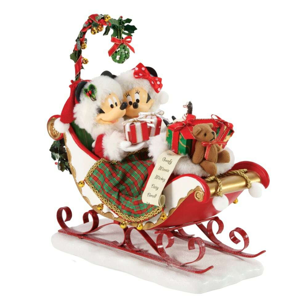 Christmas Mickey & Minnie in Sleigh with Mistletoe 