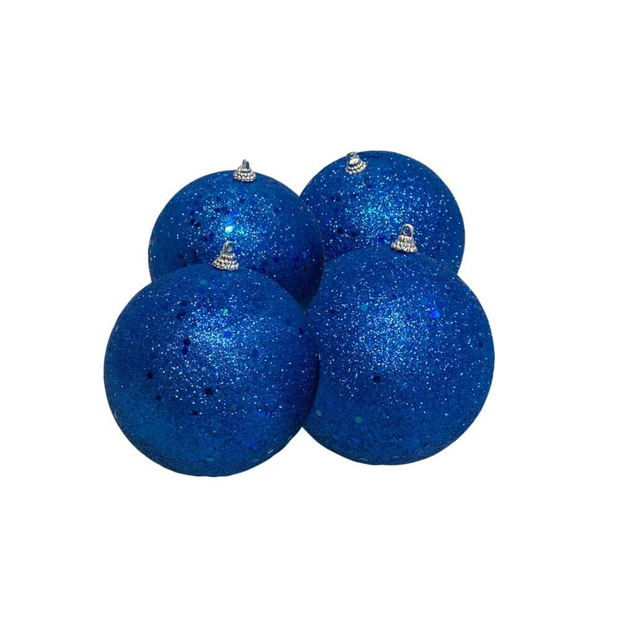 Classic Blue Glitter Baubles (4pk) - 100mm