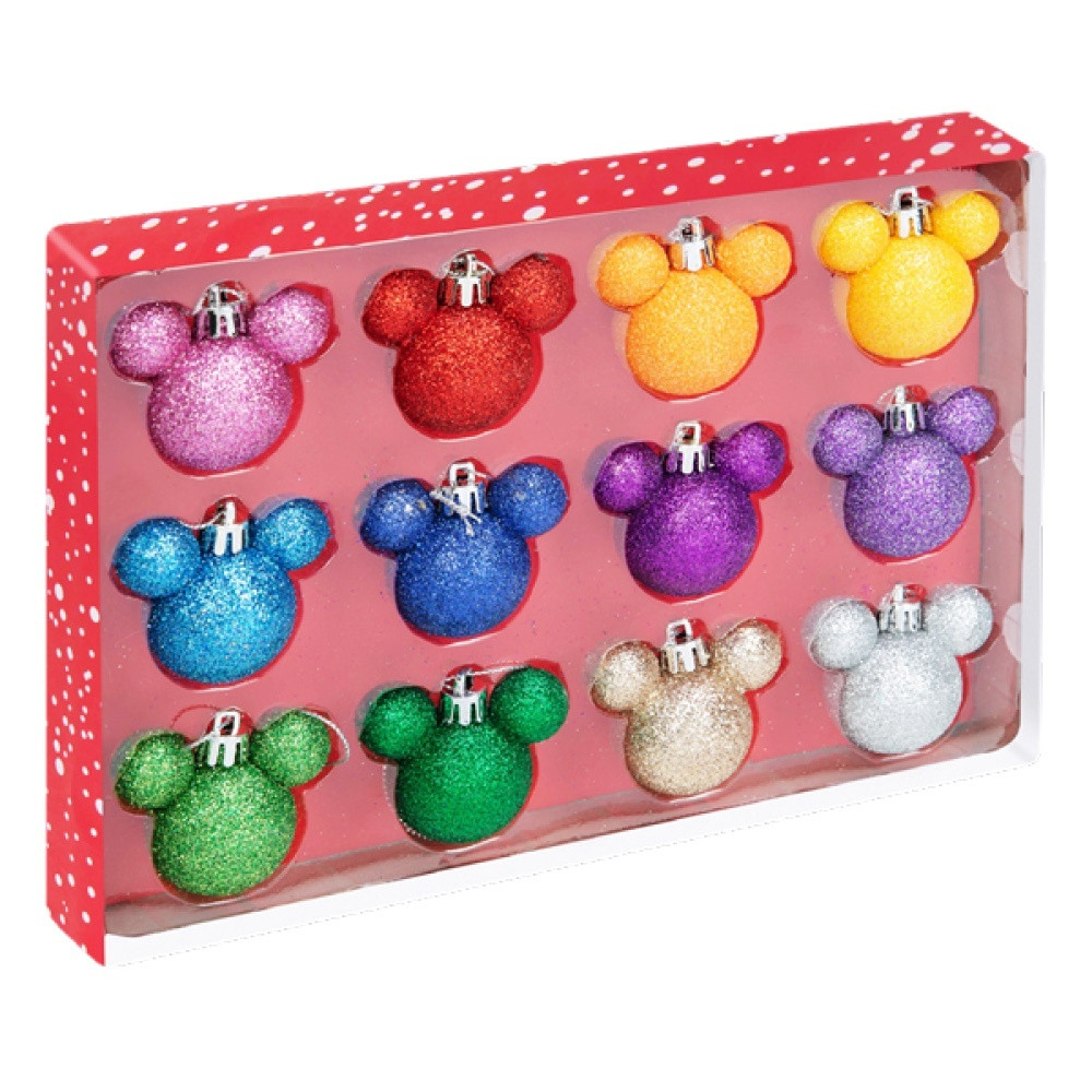 Mickey  Christmas Rainbow Glitter Baubles (Set of 12) 