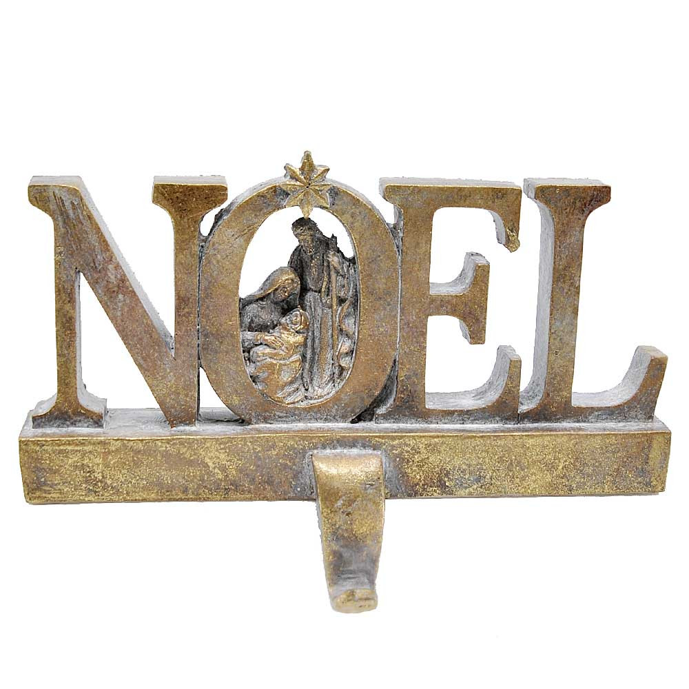 Gold Nativity Stocking Hanger Noel 