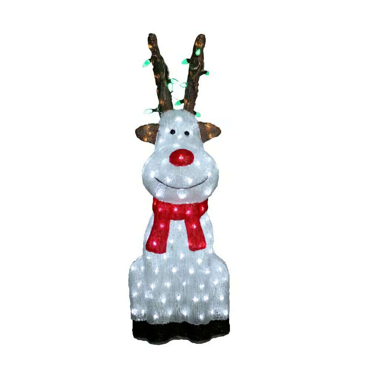 Acrylic Light Up Sitting Red Nose Reindeer - Lights on