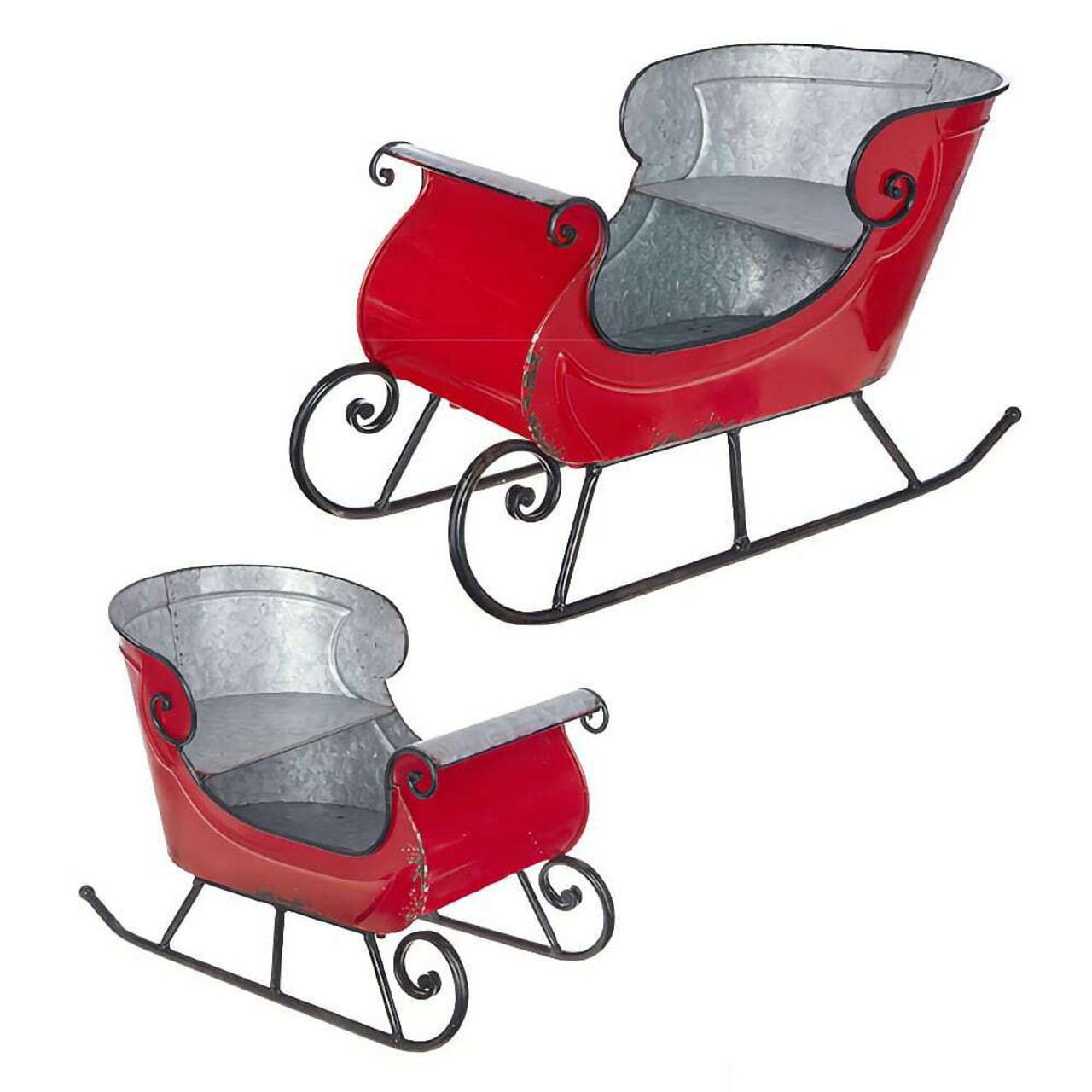 Metal Red Distressed Sleigh (Set of 2)