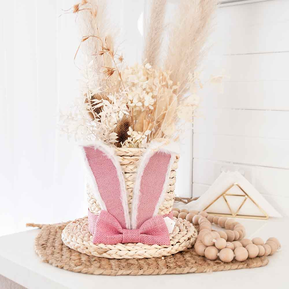 Fawn Jute Robe Easter Hat with Pink Bunny Ears - 25cm - Christmas Elves