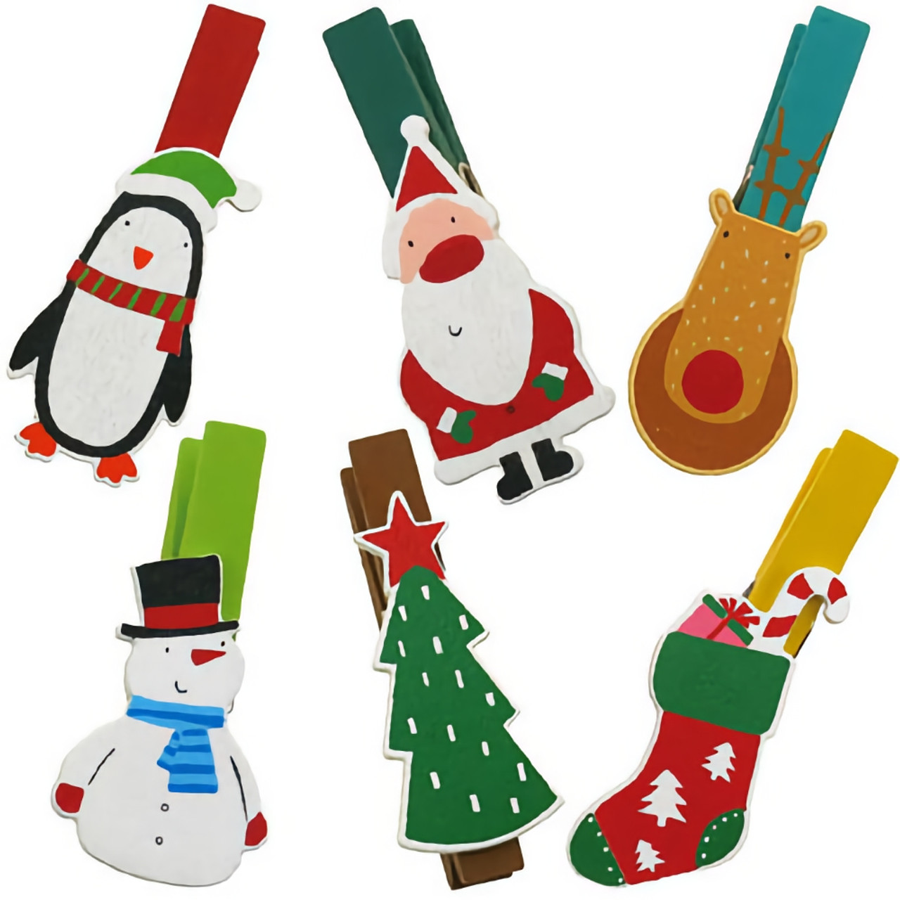 Multicolour Wooden Christmas Pegs (Set of 6)