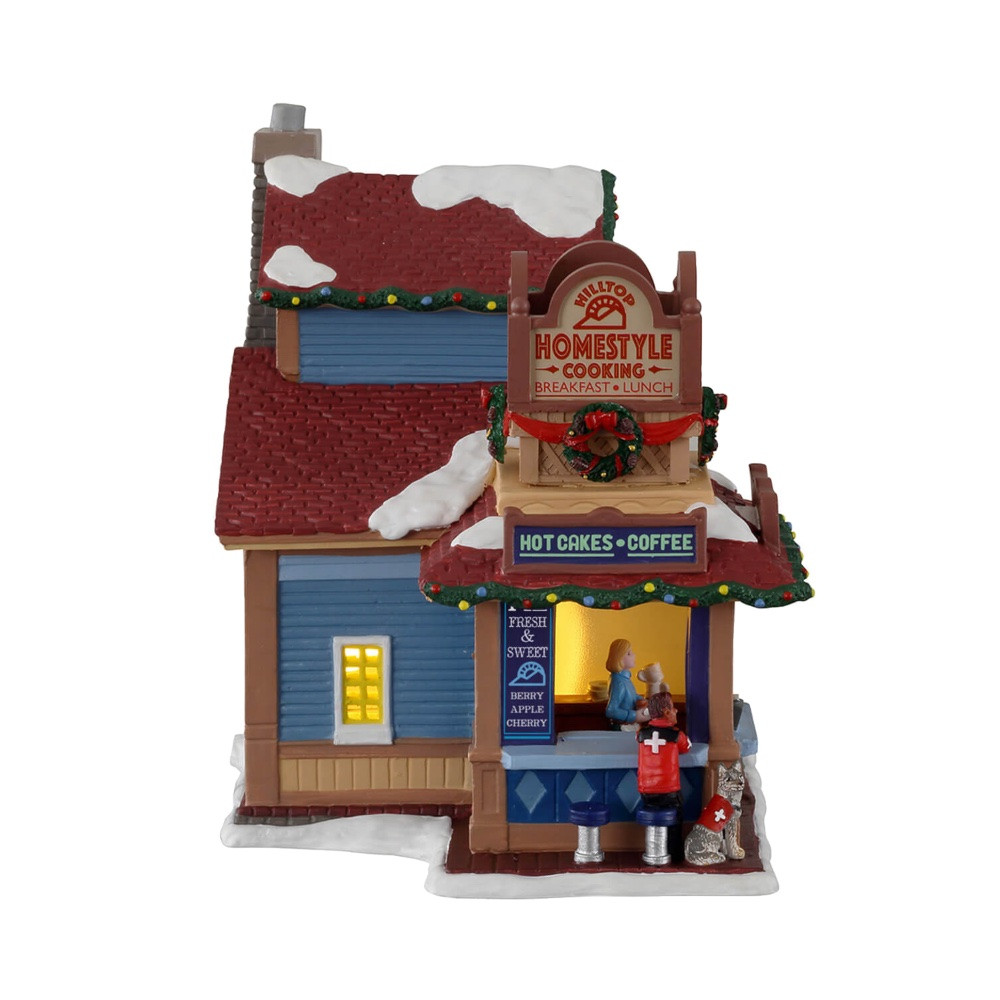 Lemax Hilltop Cafe with Christmas Trim Christmas Elves