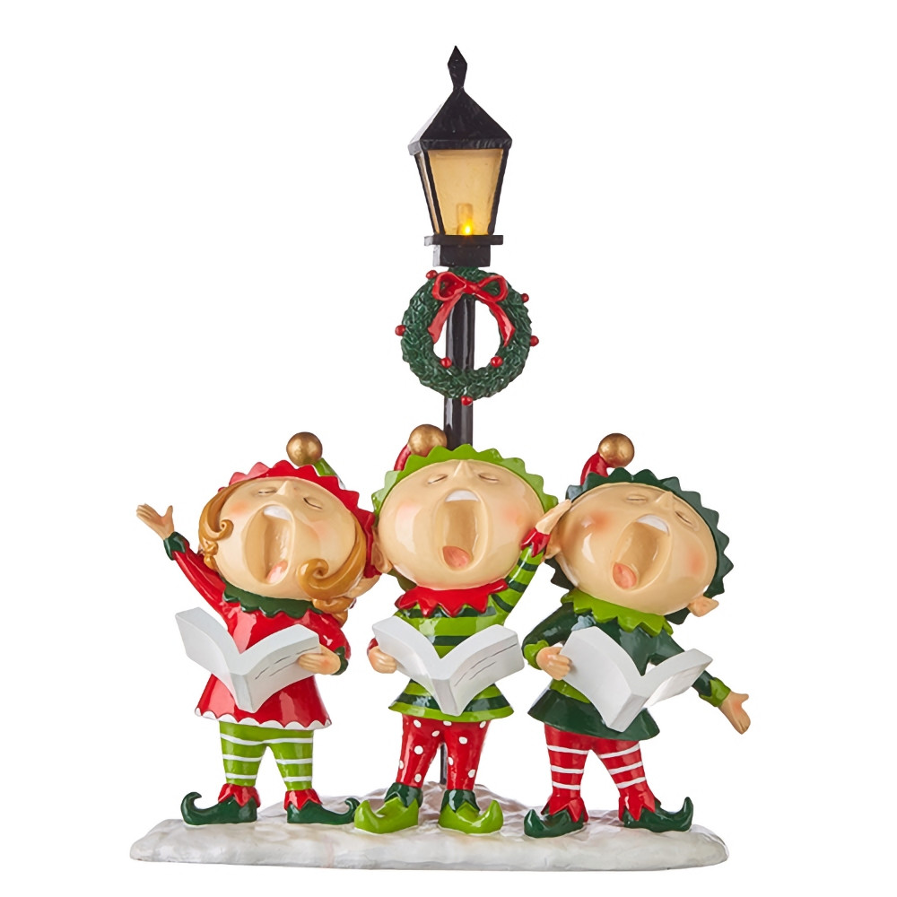 Caroling Elves with Lite Lampost - 40cm