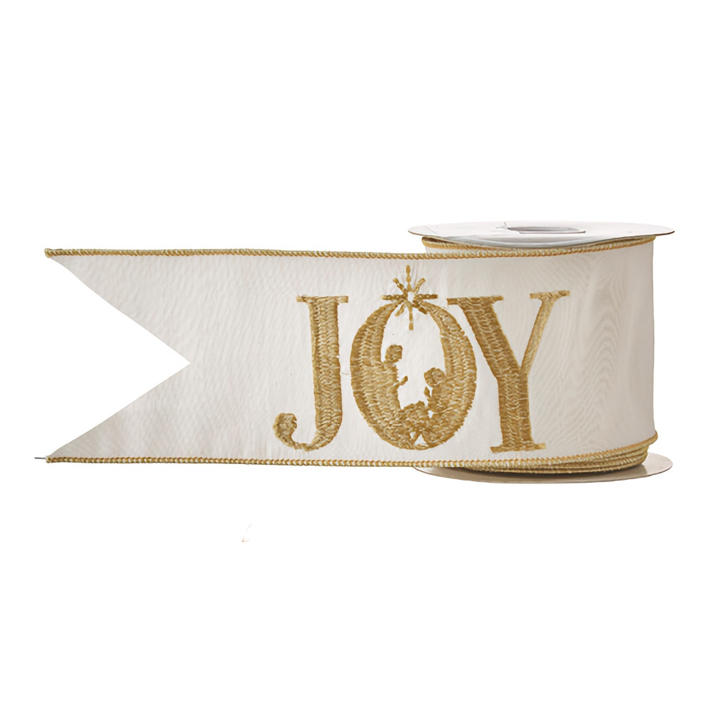 Joy Embroidered Wired Ribbon 