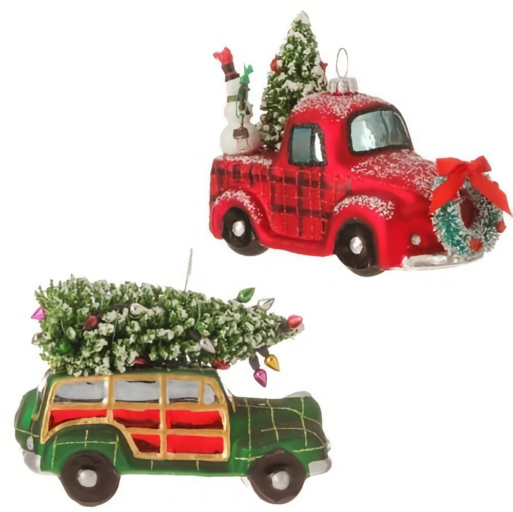 Automobile with Tree Glass Ornament (2 Styles)
