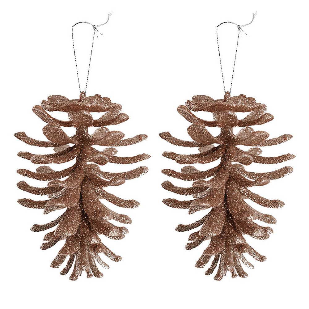 Brown Glittered Pinecone Ornament (Set of 2)