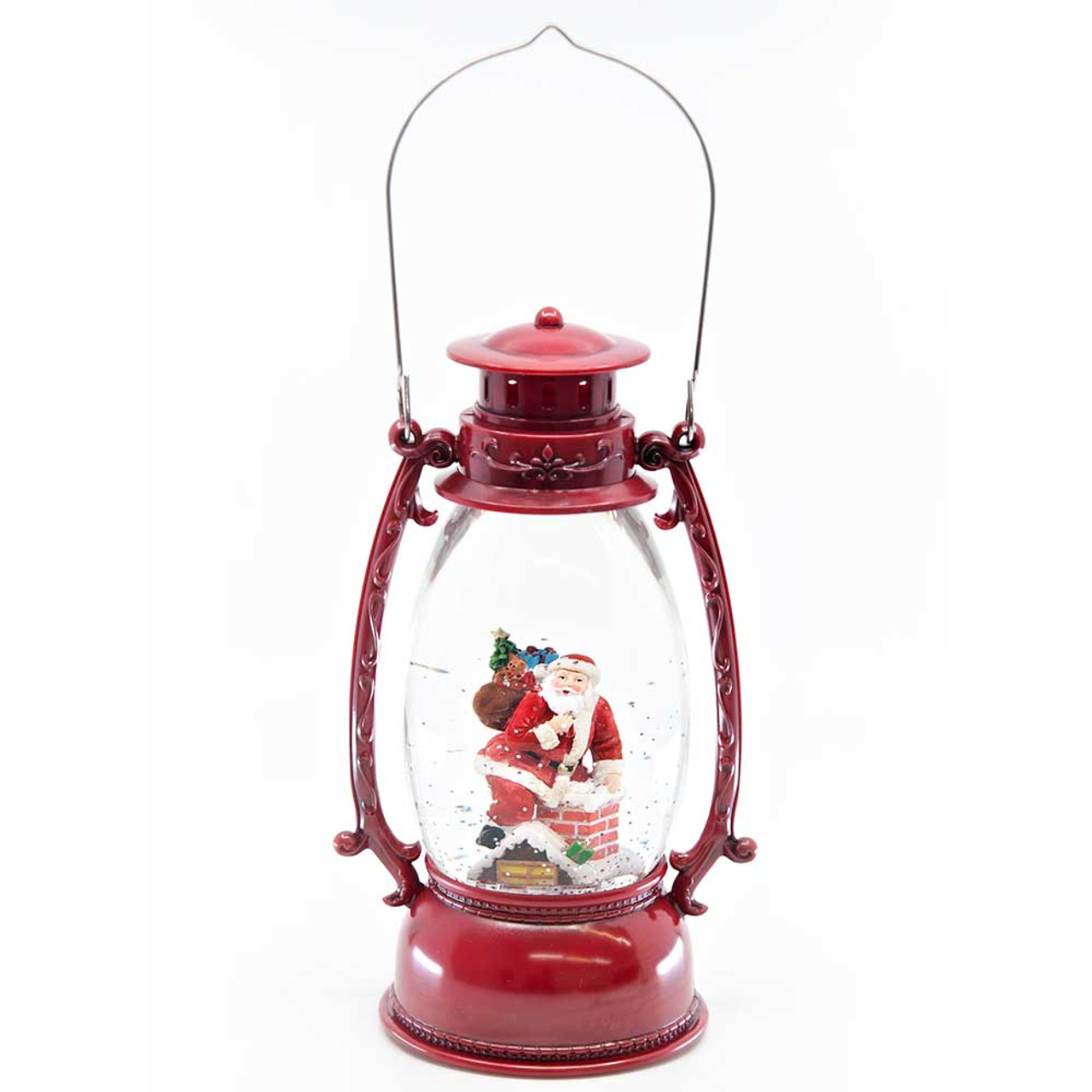 Santa on Chimney in Red Oval Water Lantern 