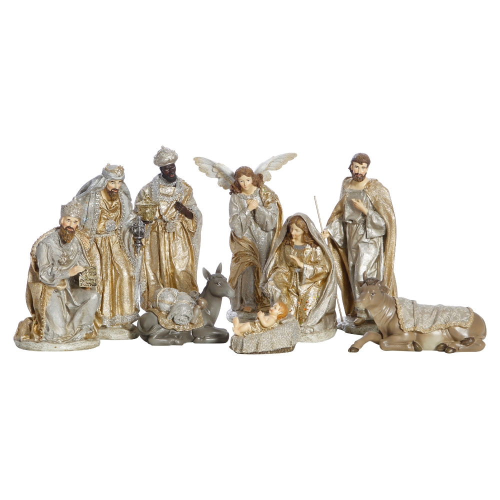 Silver Champagne Nativity (Set of 9)