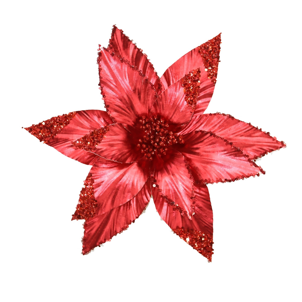 Glistening Red Metallic Poinsettia Clip