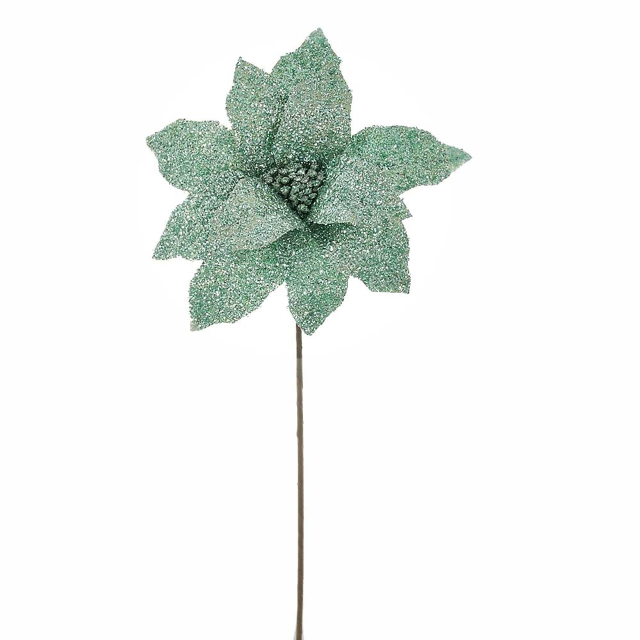 Frosted Green Glitter Poinsettia Bloom