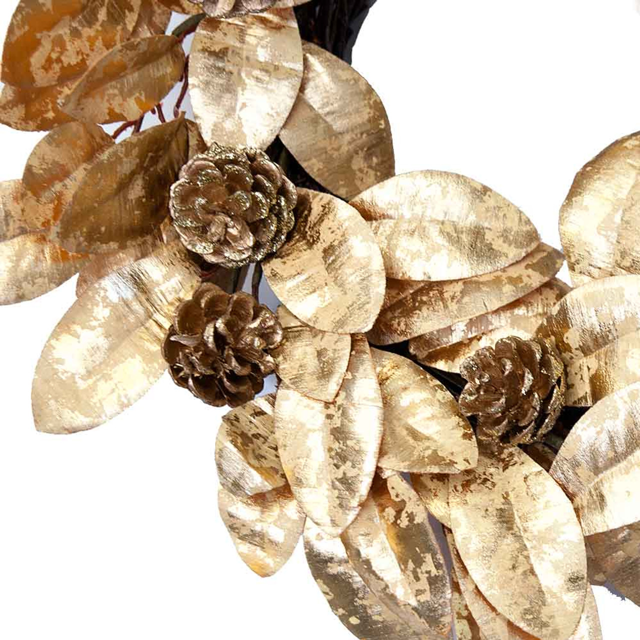 Gold Leaf Wreath 46cm Christmas Elves