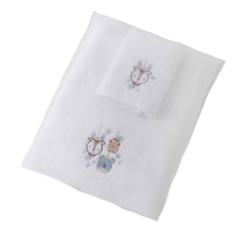 Christmas Animal Ornaments Bath Towel and Face Washer in Organza Bag