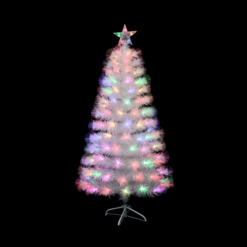White Fibre Optic Tree with Rainbow Flash Effect 
