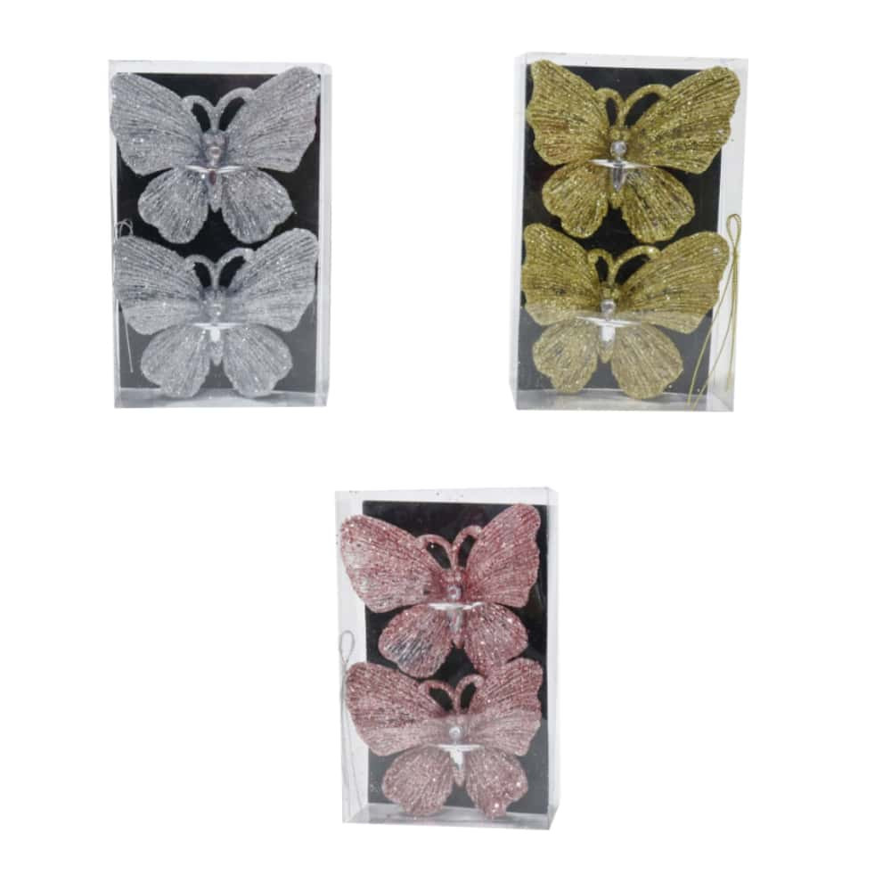 Decorative Sparkle Butterfly Decoration Pack of 2 (3 Colours) 
