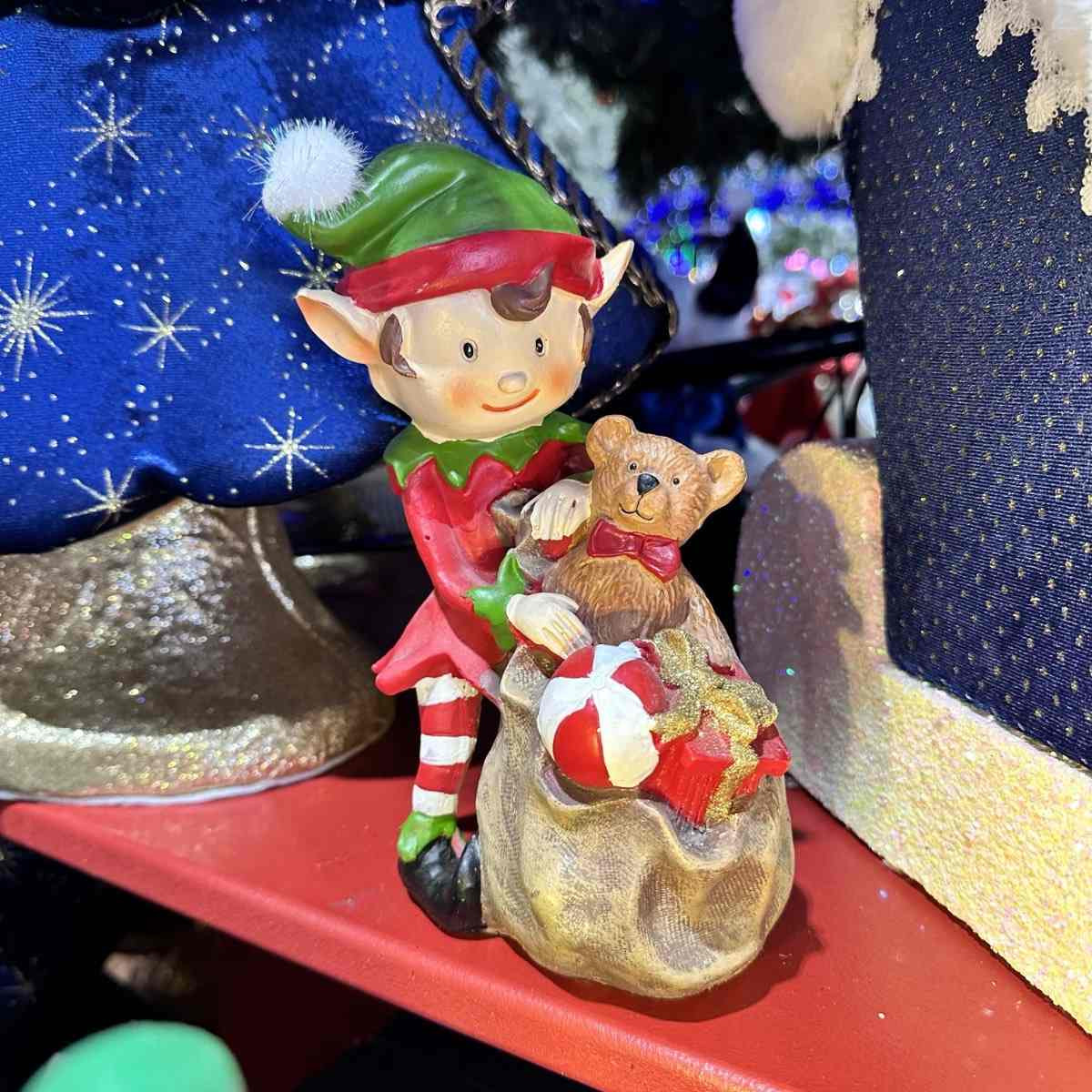 Santa Elf Store Green Red Christmas Elf fills Santa's Sack with Toys - 20cm - Christmas ...