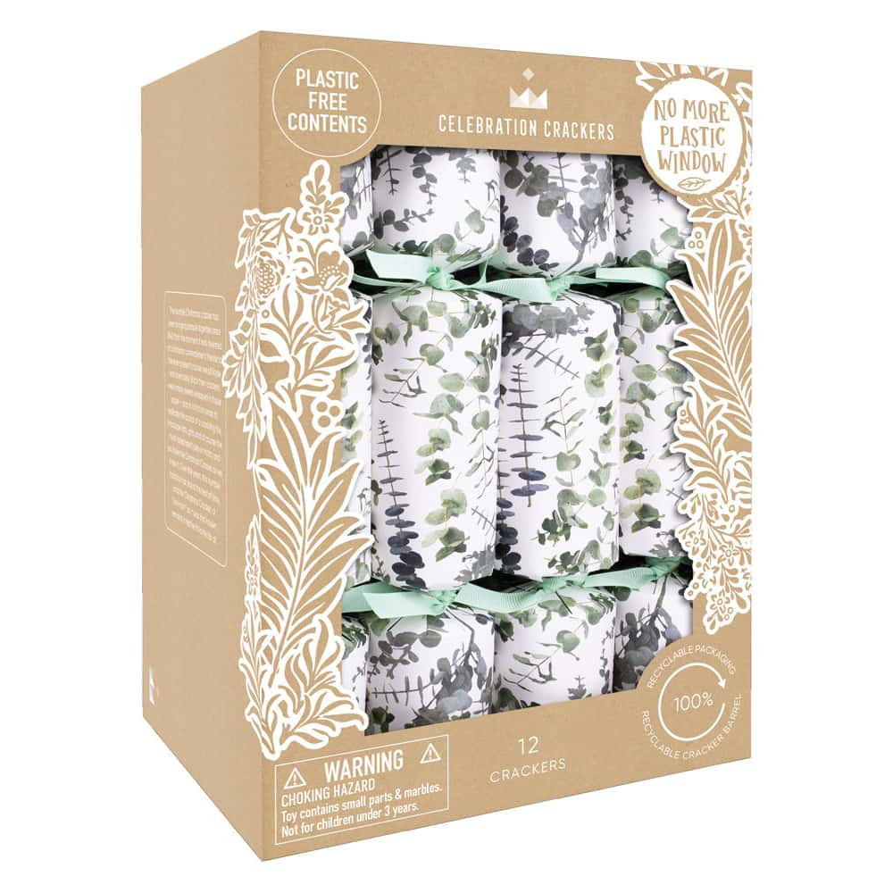 White Green Eucalyptus Christmas Crackers (Pack of 12)
