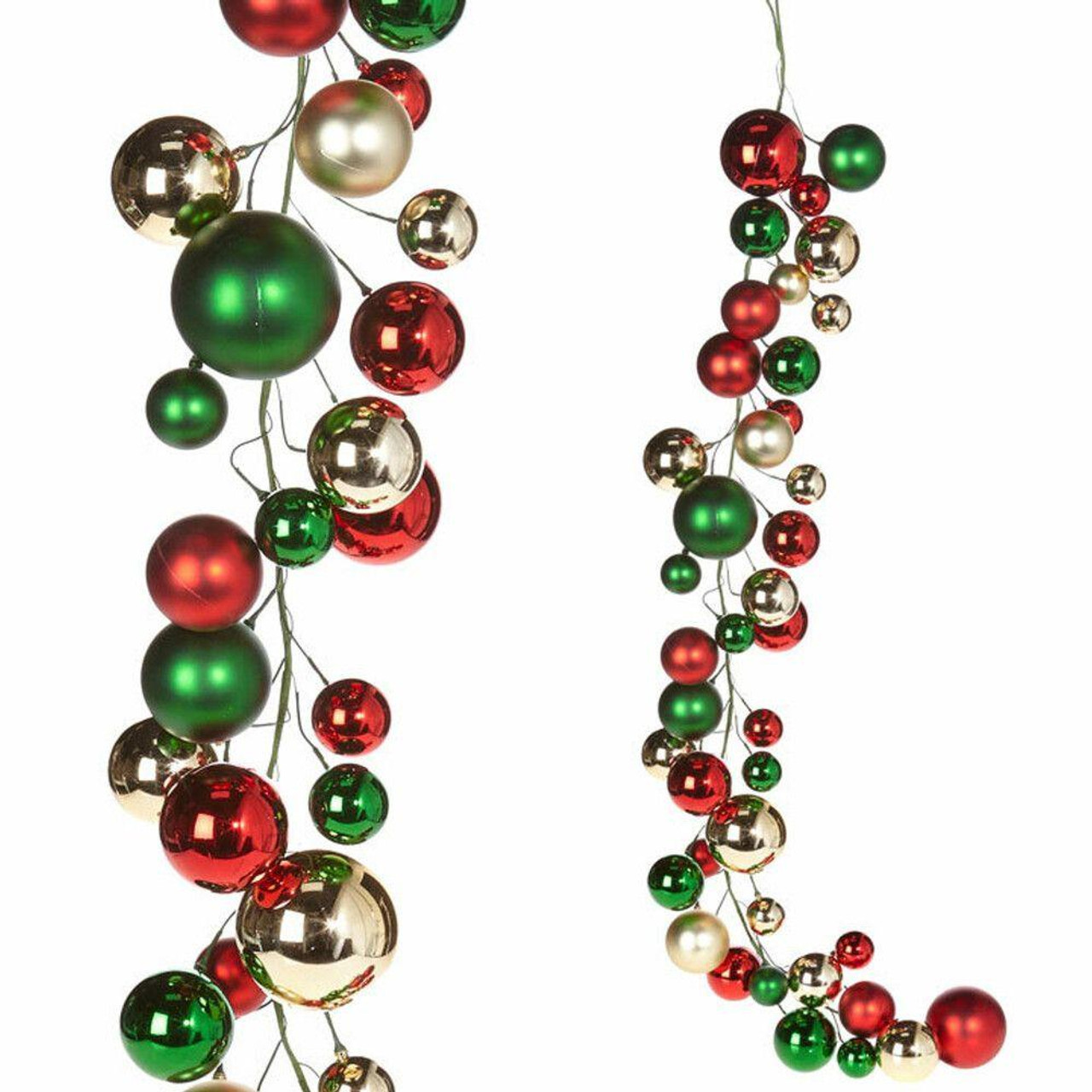 RAZ Imports Red Green Gold Shiny Matte Bauble Garland - 1.8m 