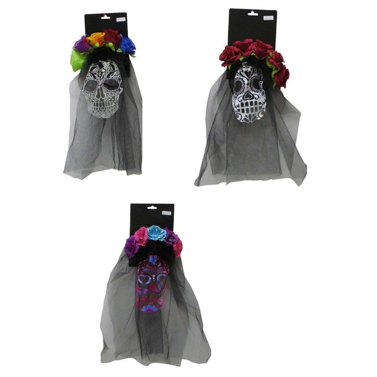 Witches of Halloween Day of the Dead Veil Headband with Flower (3 Colours) 