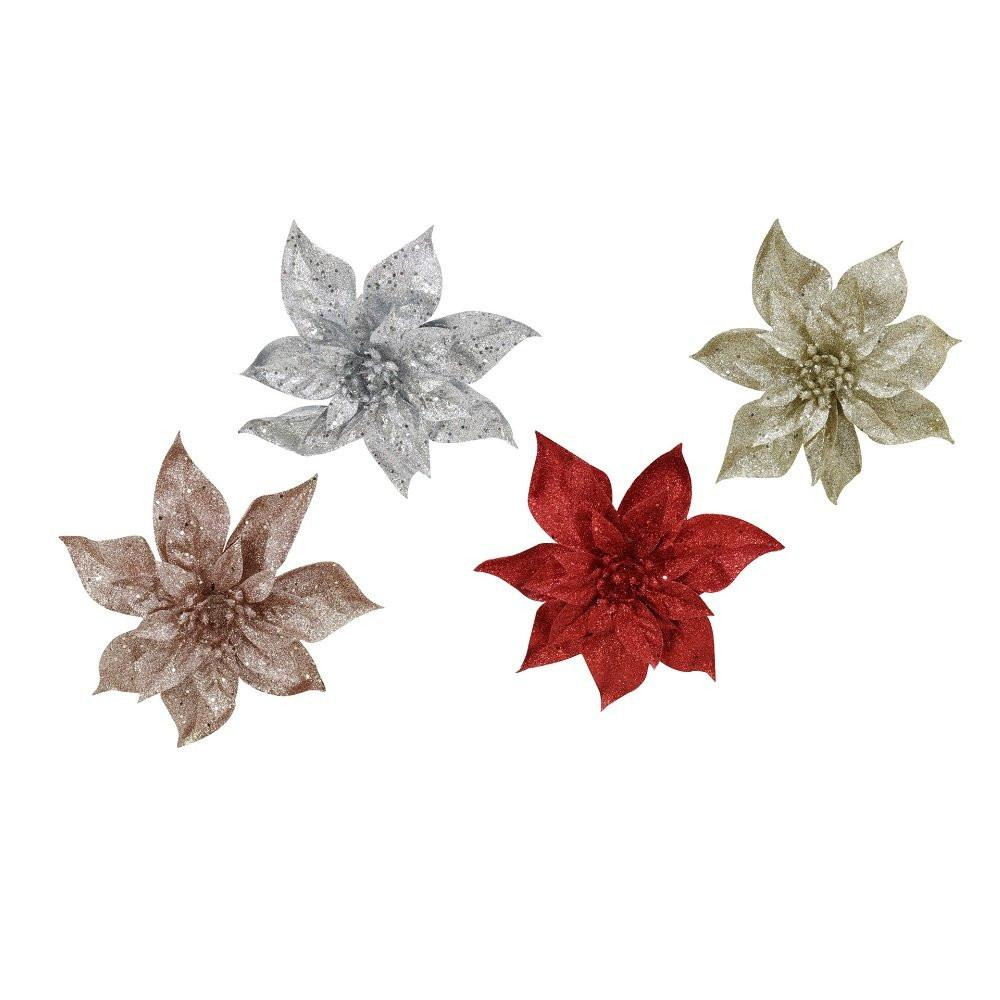 Christmas Elves Glitter Poinsettia Clip (4 Colours) - 20cm 