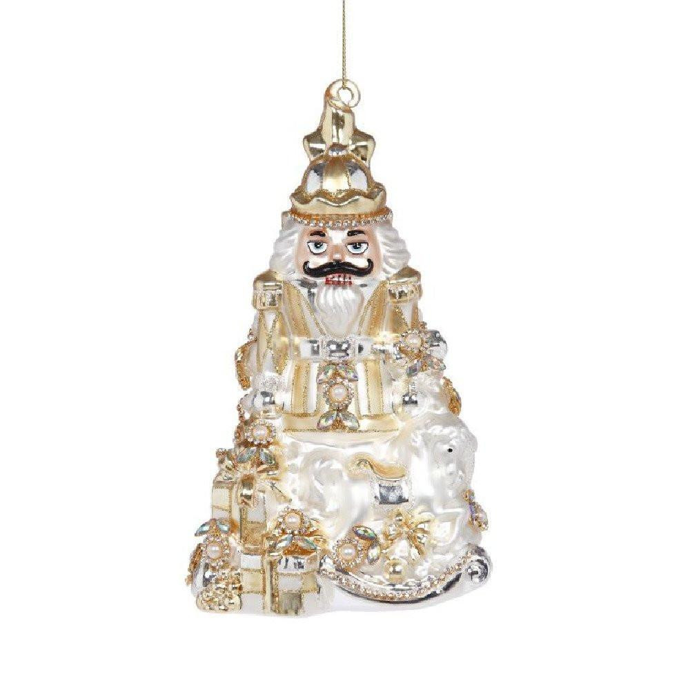  Mark Roberts Gold White Jewelled Nutcracker Glass Ornaments - 20cm 