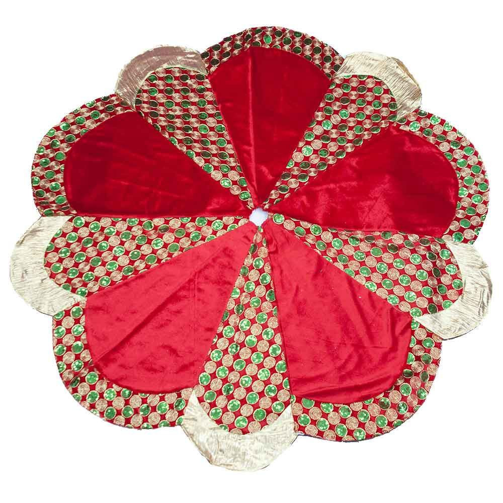 Christmas Elves Gold Red Checkered Tree Skirt - 120cm 
