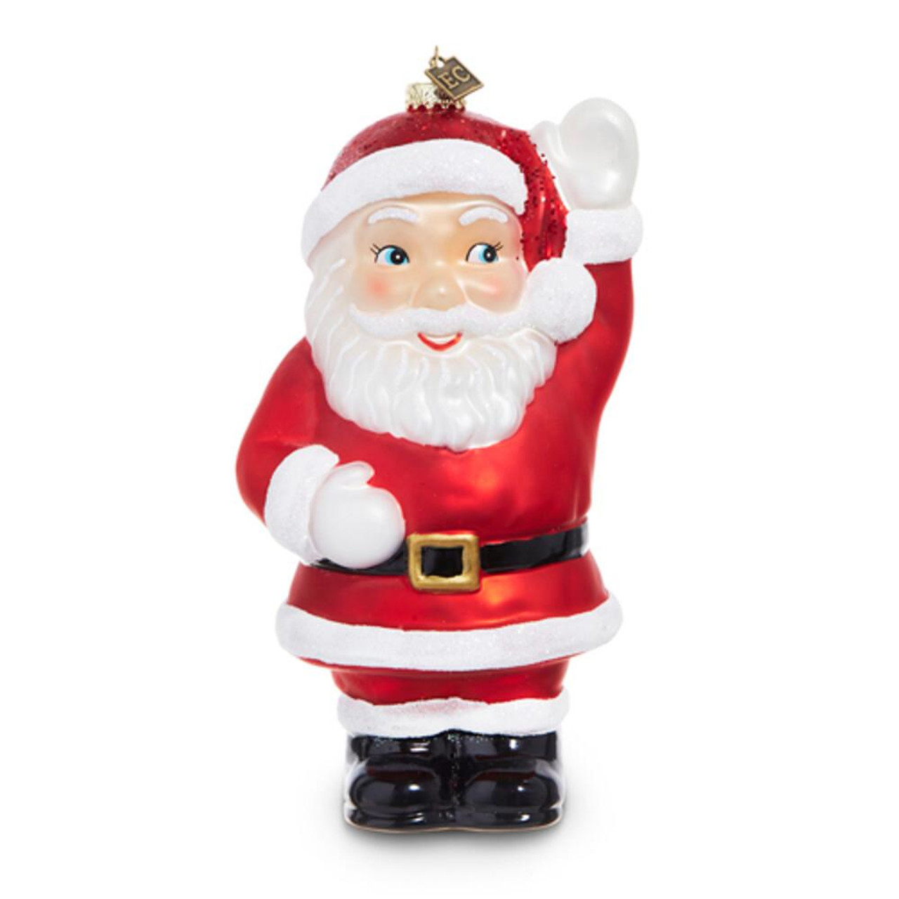 RAZ Imports Waving Santa Blow Mold Glass Ornament - 20cm 