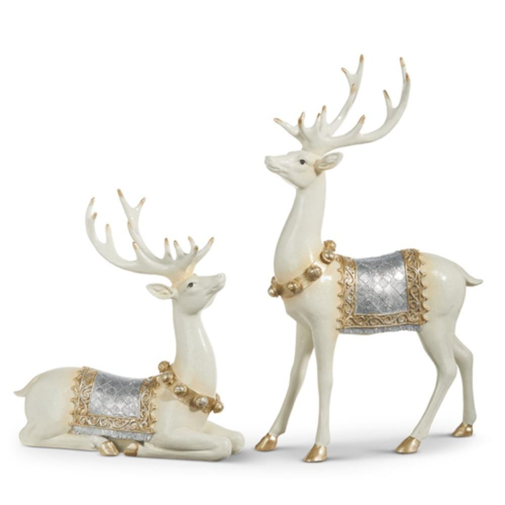 RAZ Imports Ivory Reindeer with Silver Saddle Blanket (Set of 2) - 44.5cm 