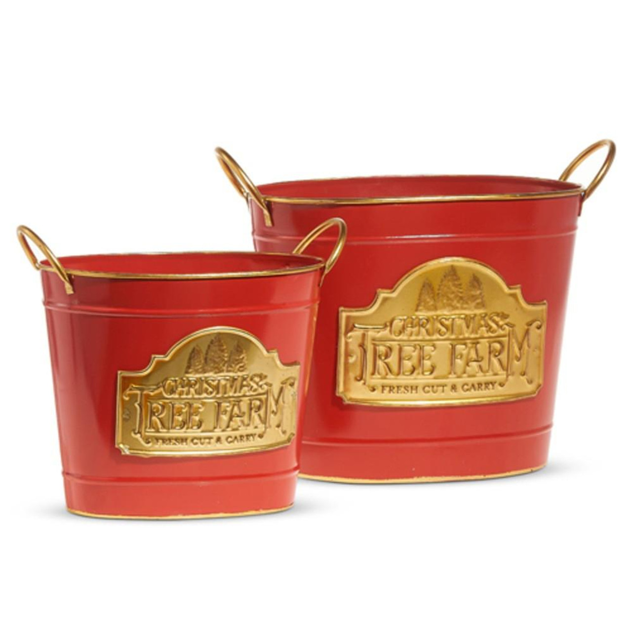 RAZ Imports Red Christmas Tree Farm Tin Buckets (Set of 2) - 28cm 