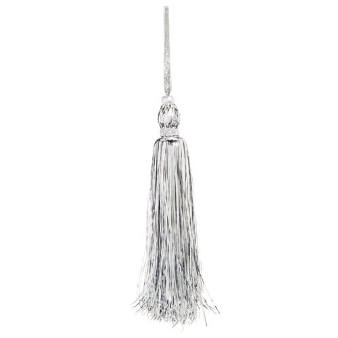 RAZ Imports Silver Tinsel Tassel Ornament - 28cm 