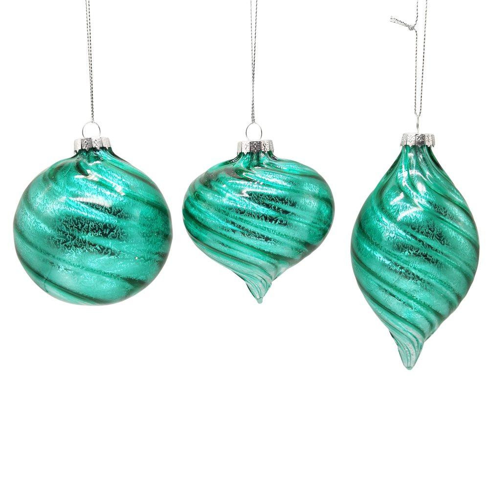 Christmas Elves Dark Teal Glass Bauble (3 Styles) - 8cm 