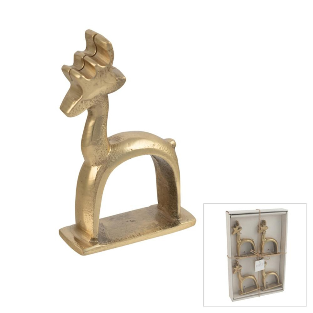 Christmas Elves Julian Reindeer Napkin Ring Gold (Set of 4) - 8cm 