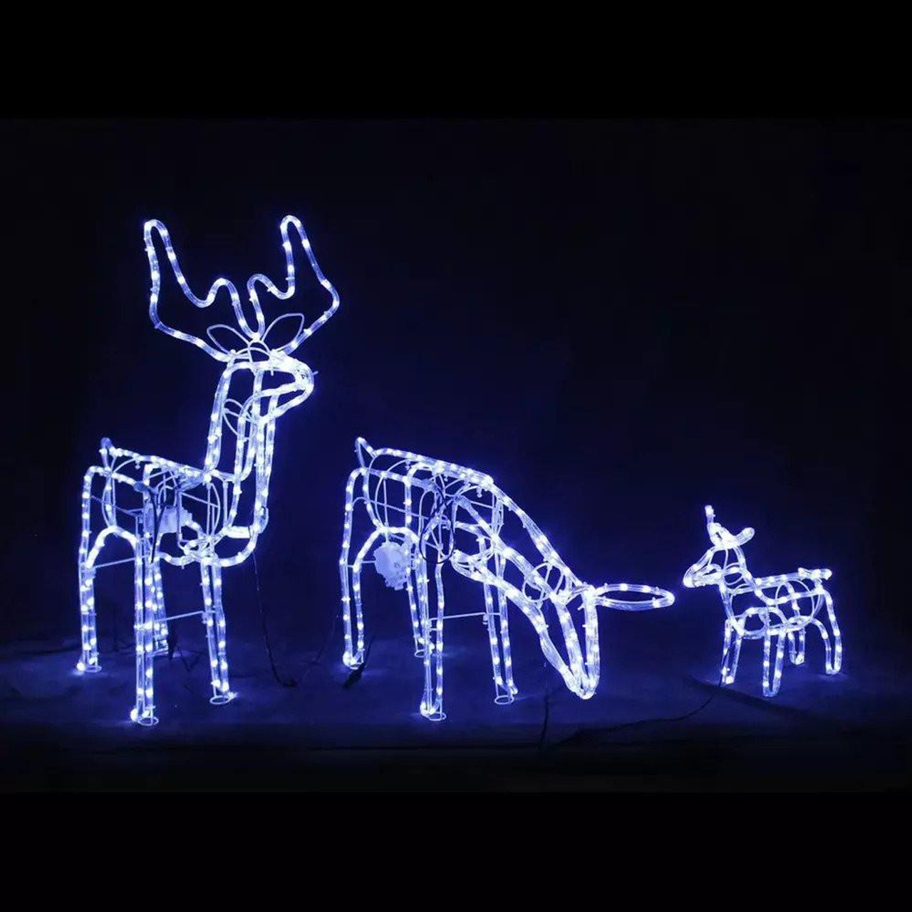 Christmas Elves Blue 3D Moving LED Rope Light Reindeer Family 