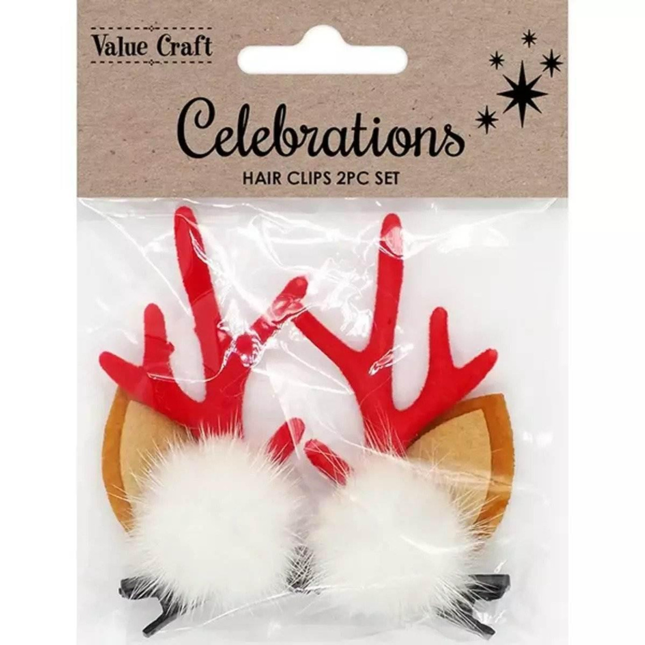 Christmas Elves Reindeer Furry Ear and Antler Hairclips (Set of 2) 