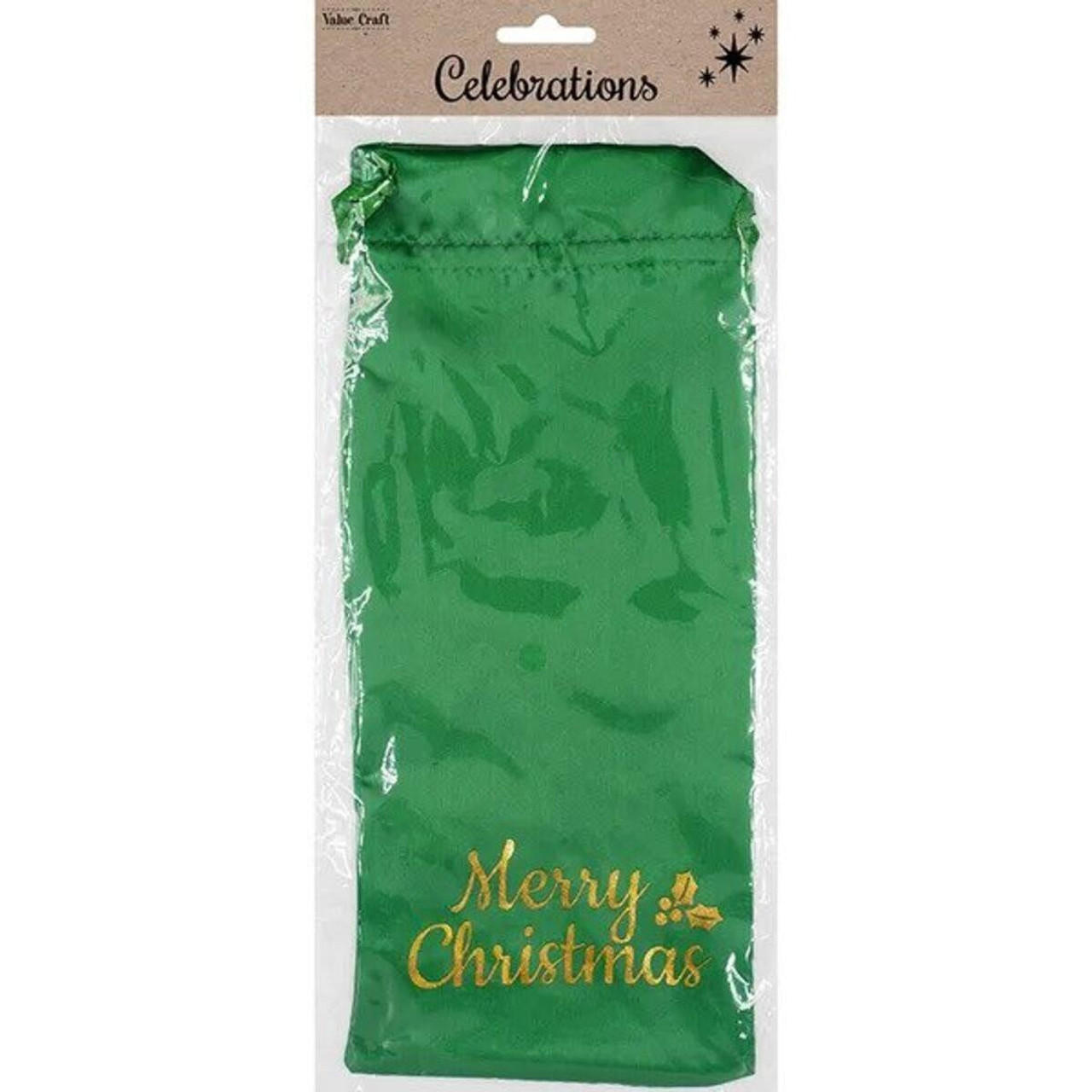Christmas Elves Green Satin Merry Christmas Bottle Bag - 32.5cm 
