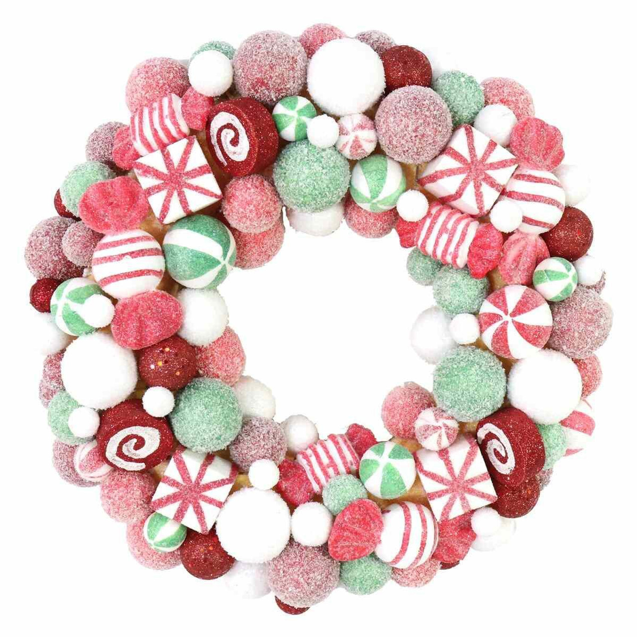 Christmas Elves Sugar Peppermint Candy Wreath - 45cm 