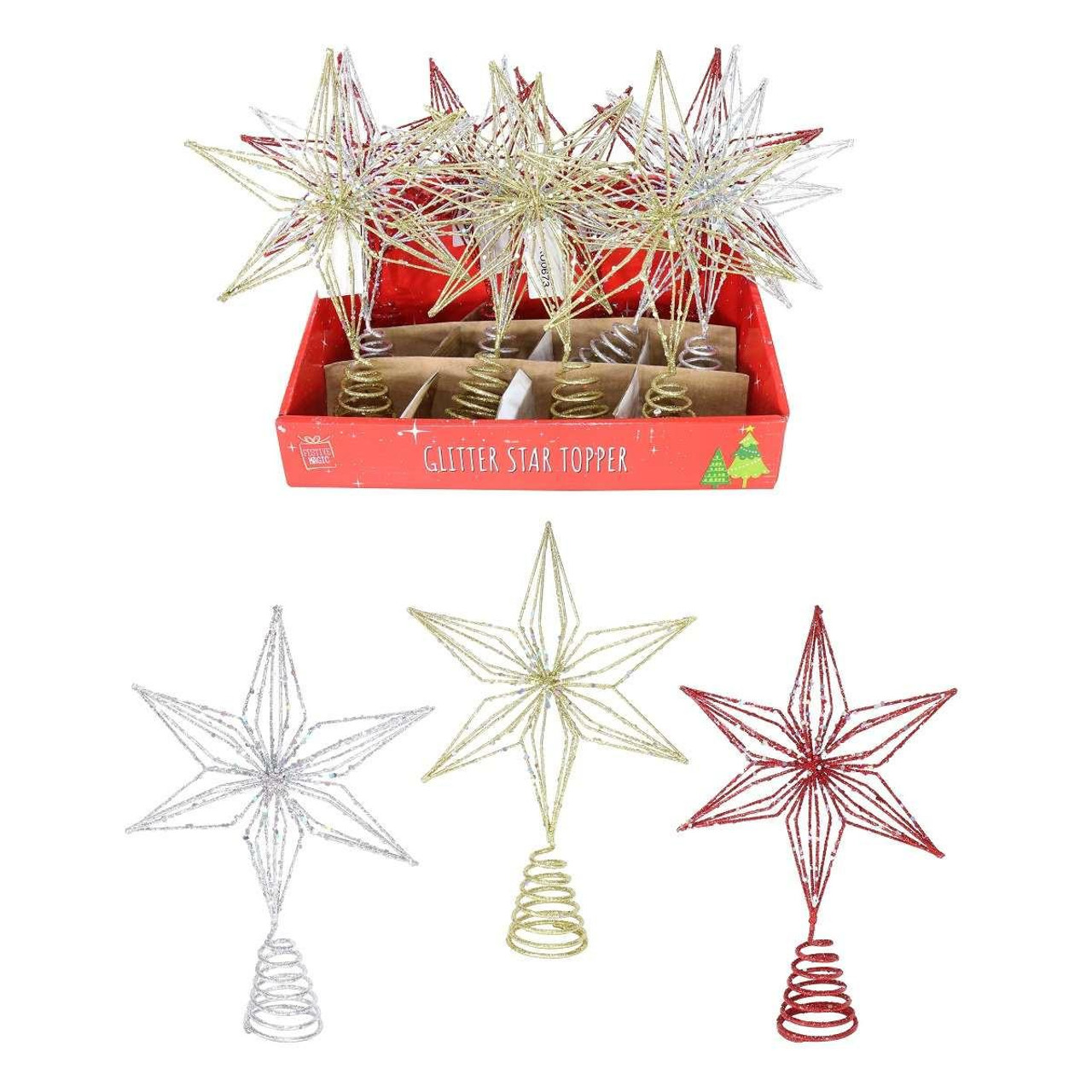 Christmas Elves Glitter Bead Star Tree Topper (1 Colour) - 25cm 