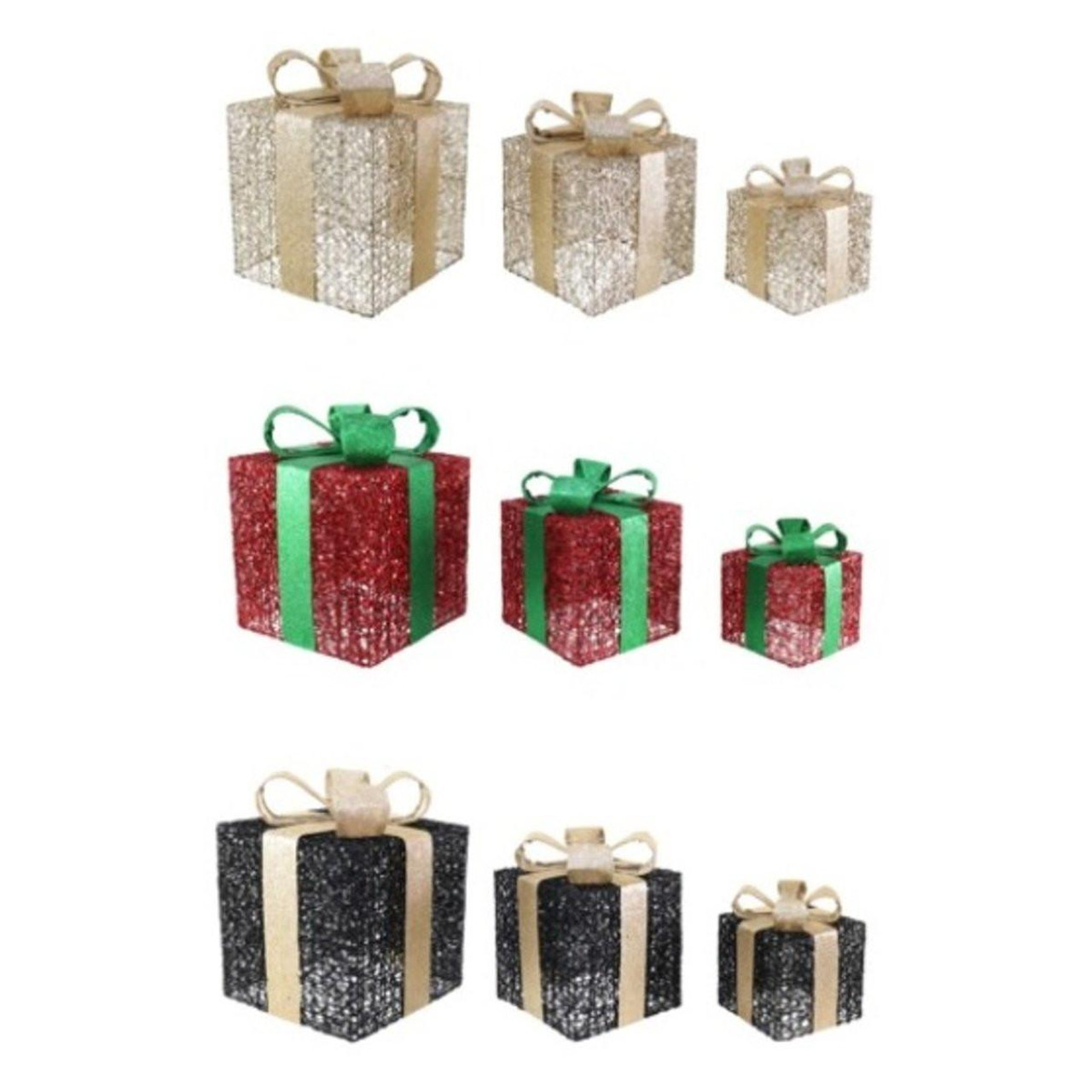 Christmas Elves Glitter Presents (Set of 3, 3 Styles) - 25cm 