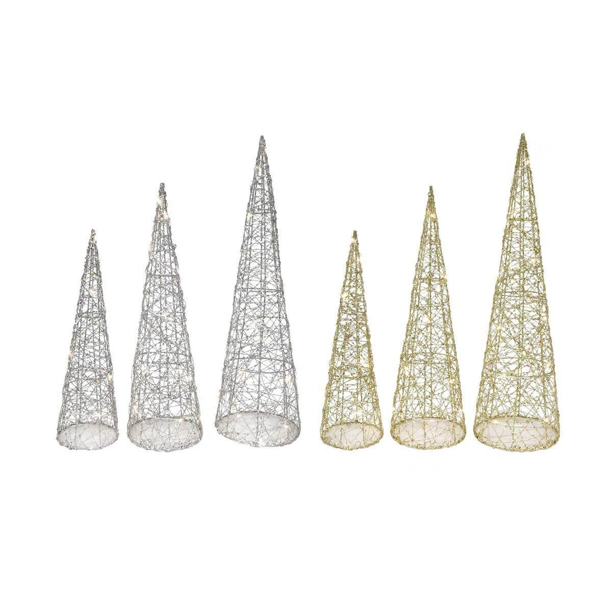 Christmas Elves Glitter Light Up Wire Cone Tree (Set of 3, 2 Colours) - 60cm 