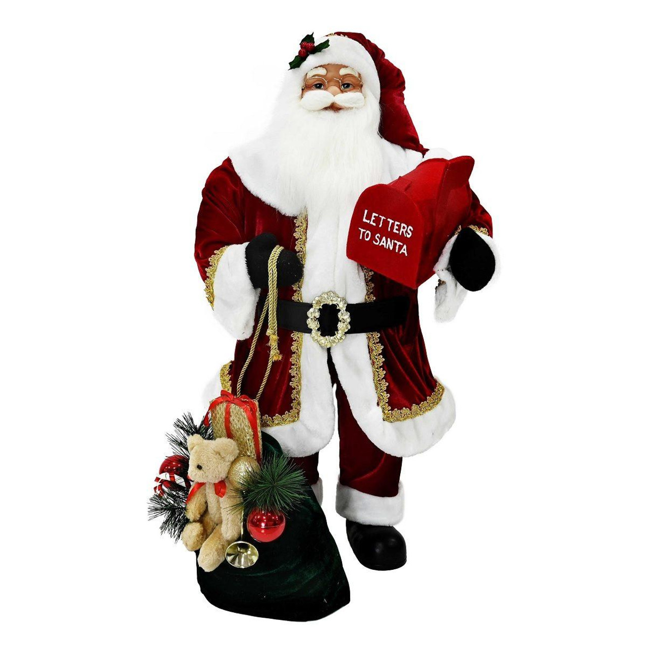 Traditional Red Santa Claus with Mailbox and Sack