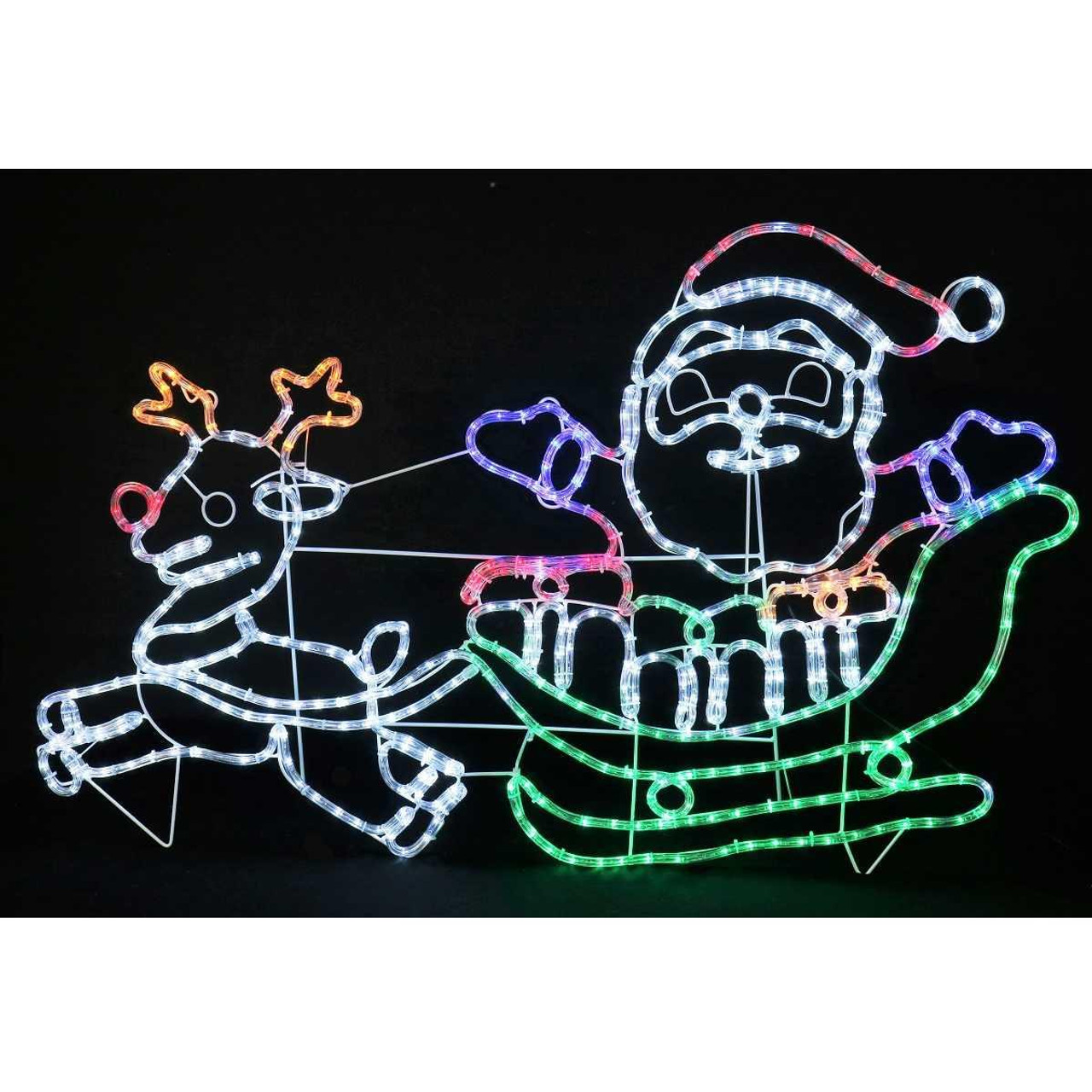 Christmas Elves LED Rope Light Santa Sleigh with Reindeer - 115cm 
