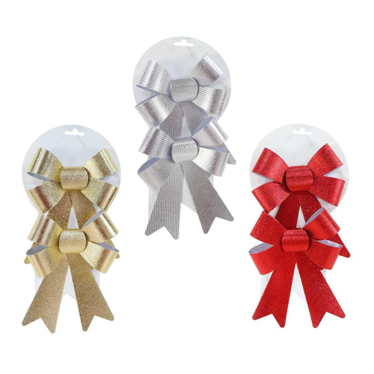 Christmas Elves Metallic Bow (Pack of 2, 3 Colours) - 16cm 