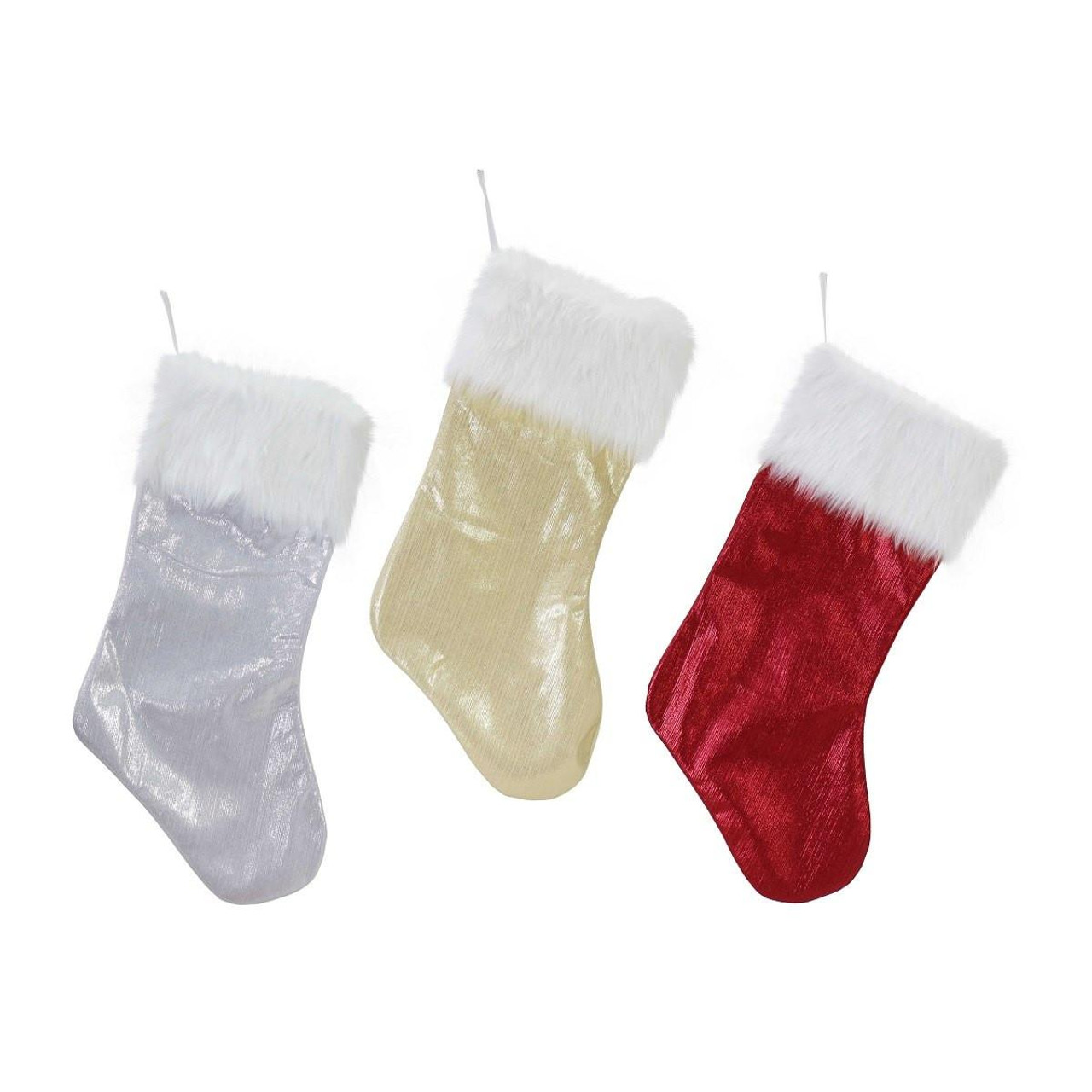 Christmas Elves Metallic Stocking with Furry Trim (3 Styles) - 49cm 