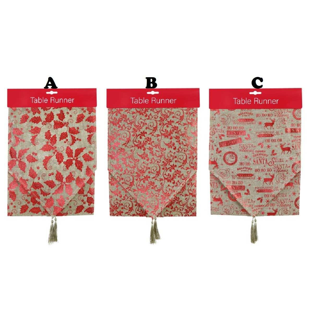 Christmas Elves Red Festive Foil Print Table Runner (3 Styles) - 180cm 