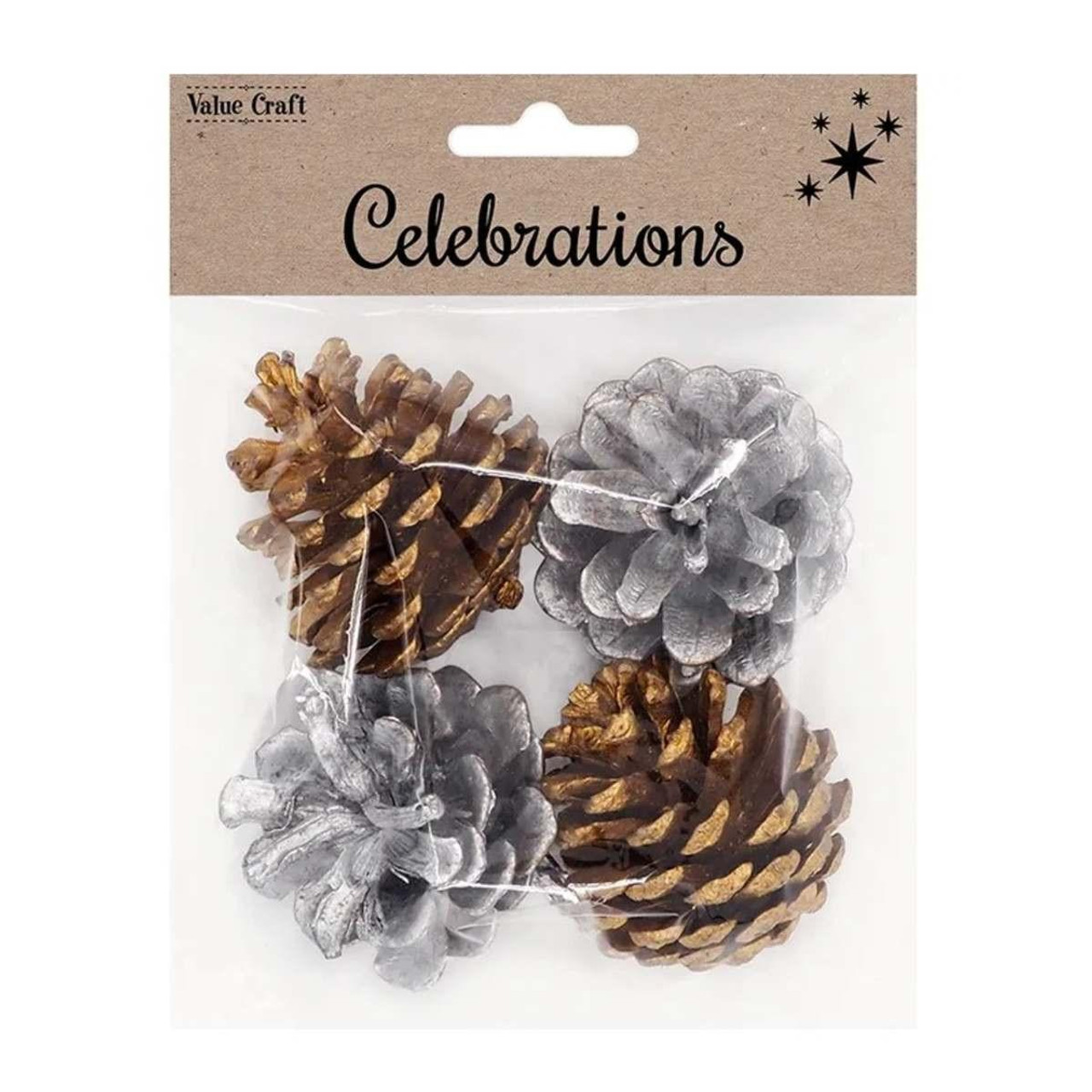 Christmas Elves Christmas Gold Silver Metallic Pinecones (Pack of 4) 
