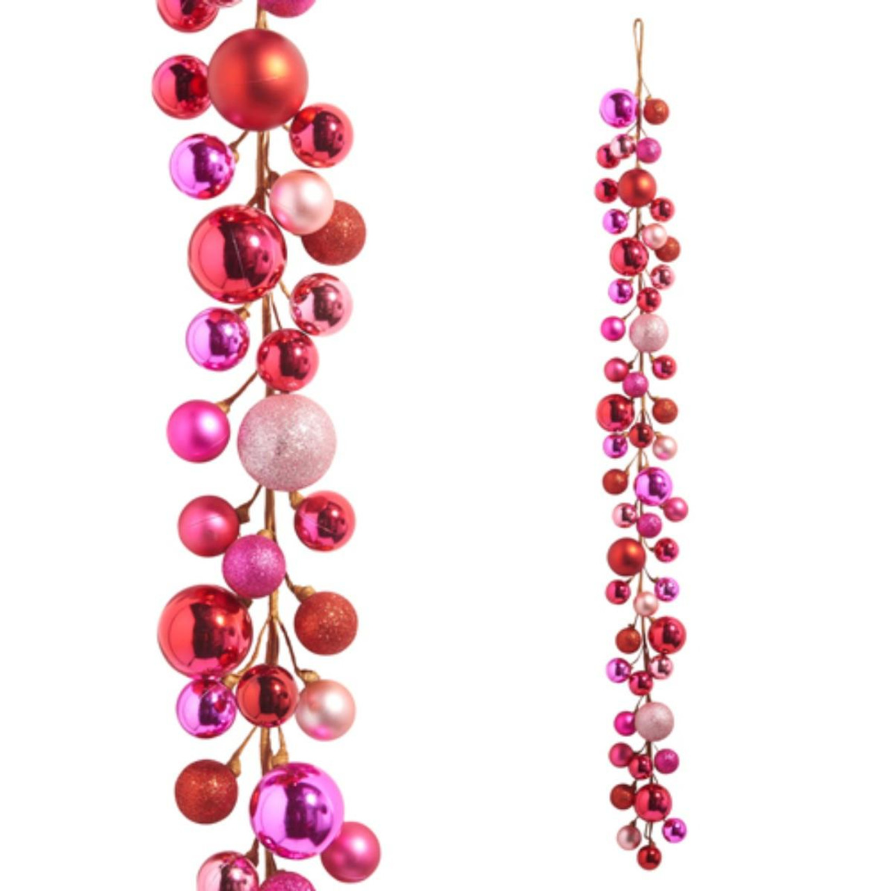 RAZ Imports Pink Shiny Glitter Pink Bauble Garland - 1.2m 