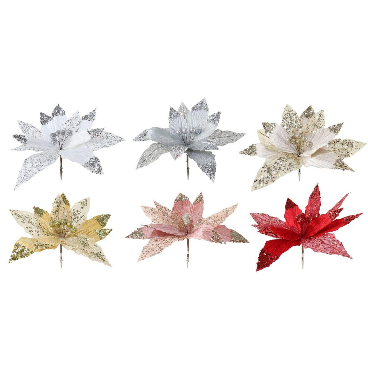Christmas Elves Velvet Hessian Poinsettia Clip (6 Colours) - 30cm 